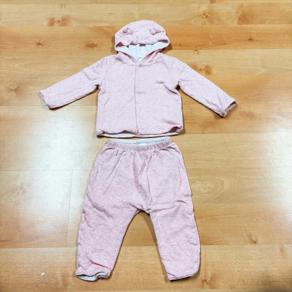 Baby Gap Pink 2-Piece Reversible Hooded Bear Top & Bottoms Set Baby 6-12M